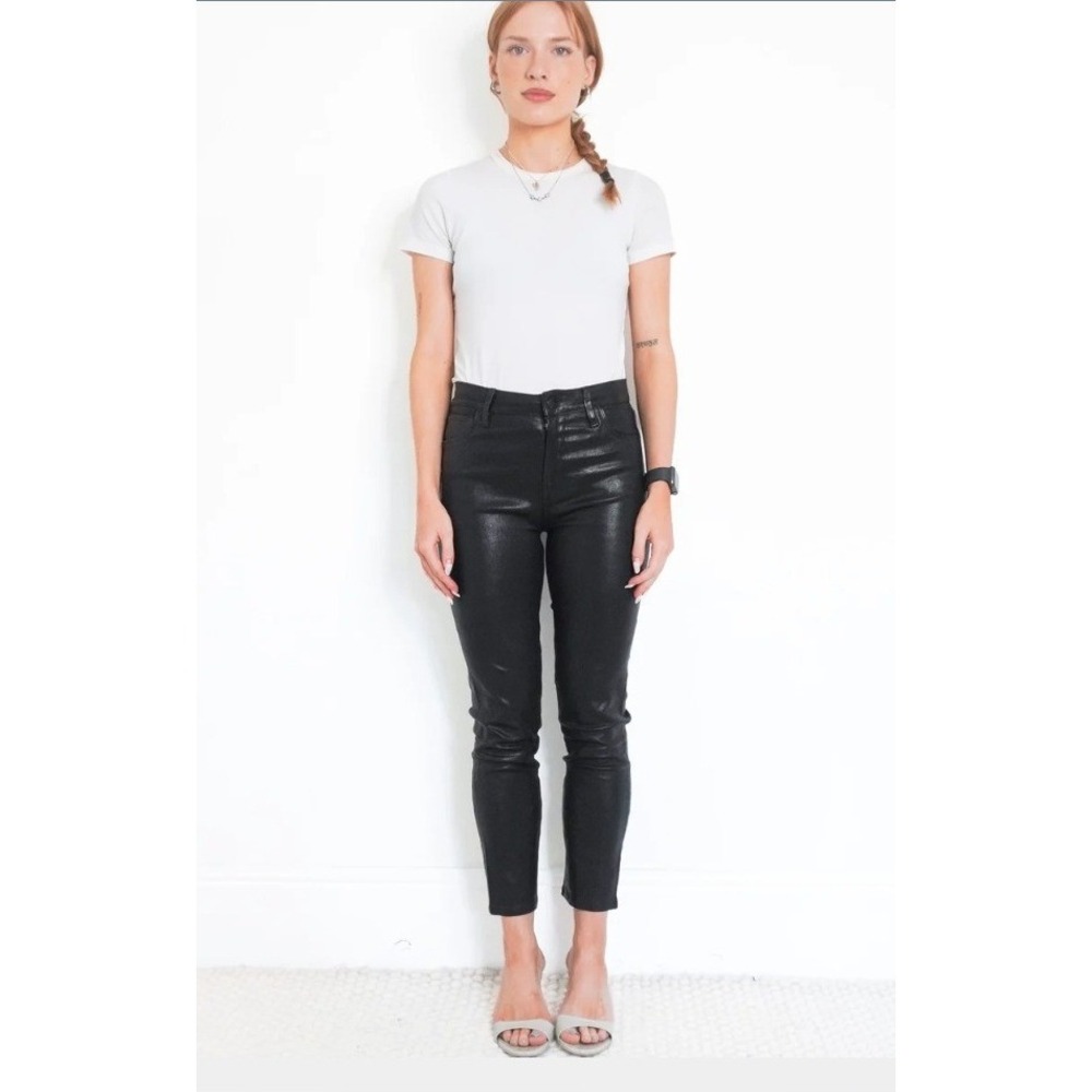 J Brand Women's Size 26 Lamb Leather Skinny Jeans Black Zipper Hem Moto Mid-Rise